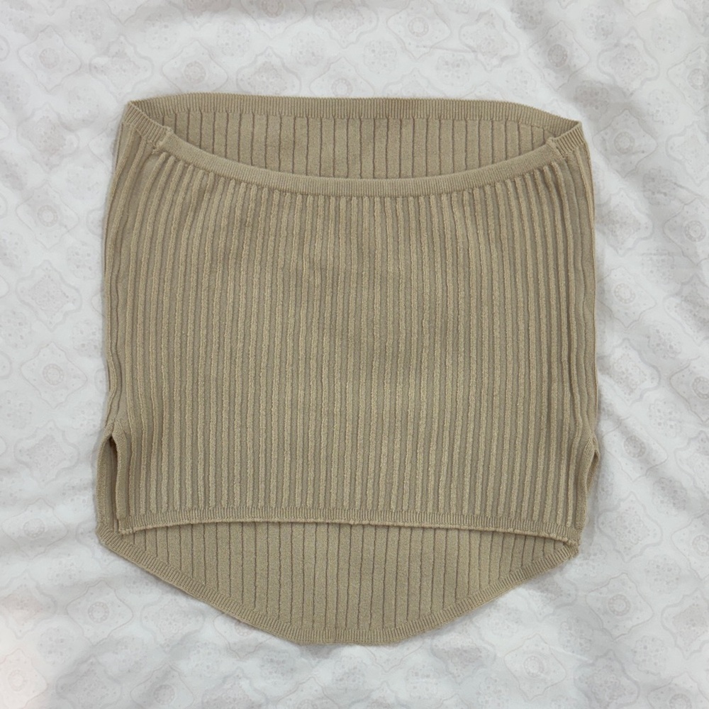 Tan Ribbed Knit Tube Top - Picture 3 of 5